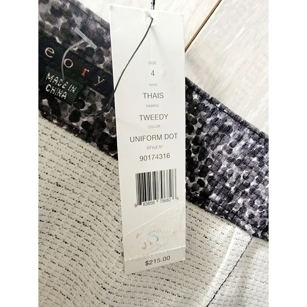 Theory 4 Skirt Black Gray White Pencil Tweed Uniform Dot Side Zip NWT‎ RV $215
